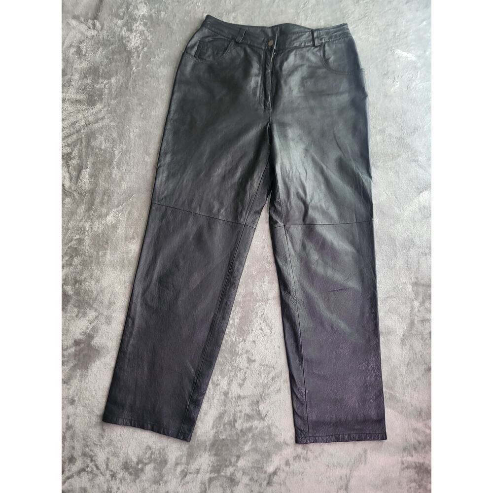 MetroStyle Leather Pant Women Size 8p Black High Rise Tapered Moto Club Goth